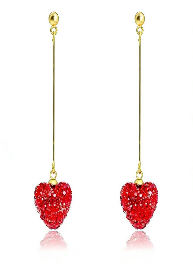 Nanafast Valentines Earrings for Women Girlfriend, Glitter Red Heart Earrings Rhinestones Setting, Party Holiday Festive Outfits, Romantic Birthday Christmas Valentines Day Gifts for Her, Medium, Rhinestone - Image 1