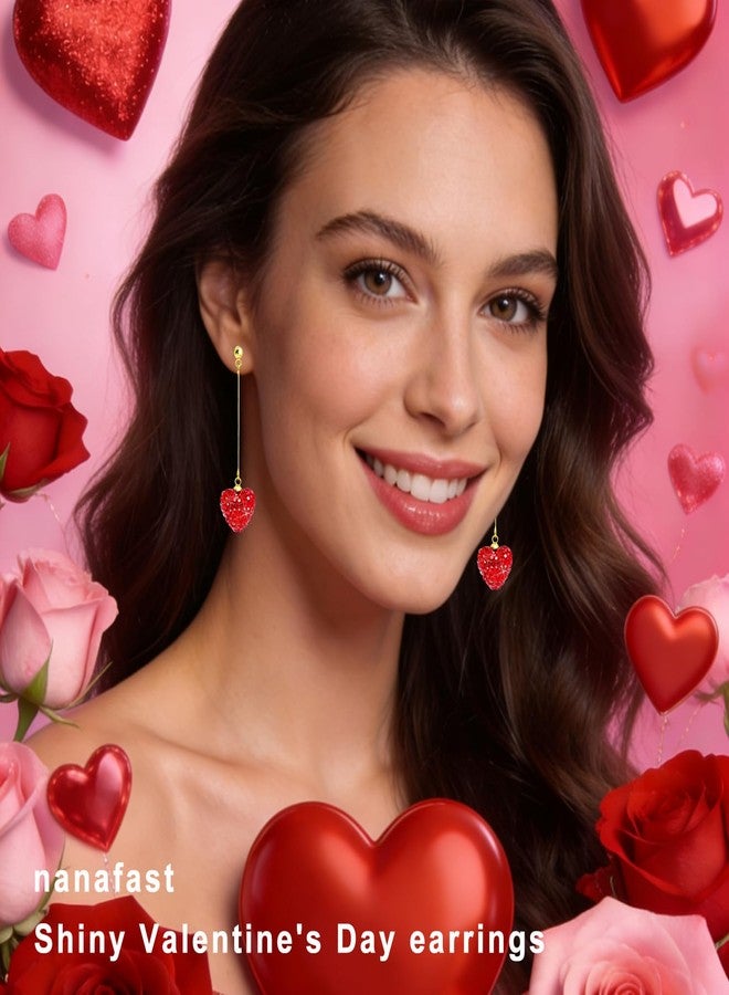 Nanafast Valentines Earrings for Women Girlfriend, Glitter Red Heart Earrings Rhinestones Setting, Party Holiday Festive Outfits, Romantic Birthday Christmas Valentines Day Gifts for Her, Medium, Rhinestone - Image 2