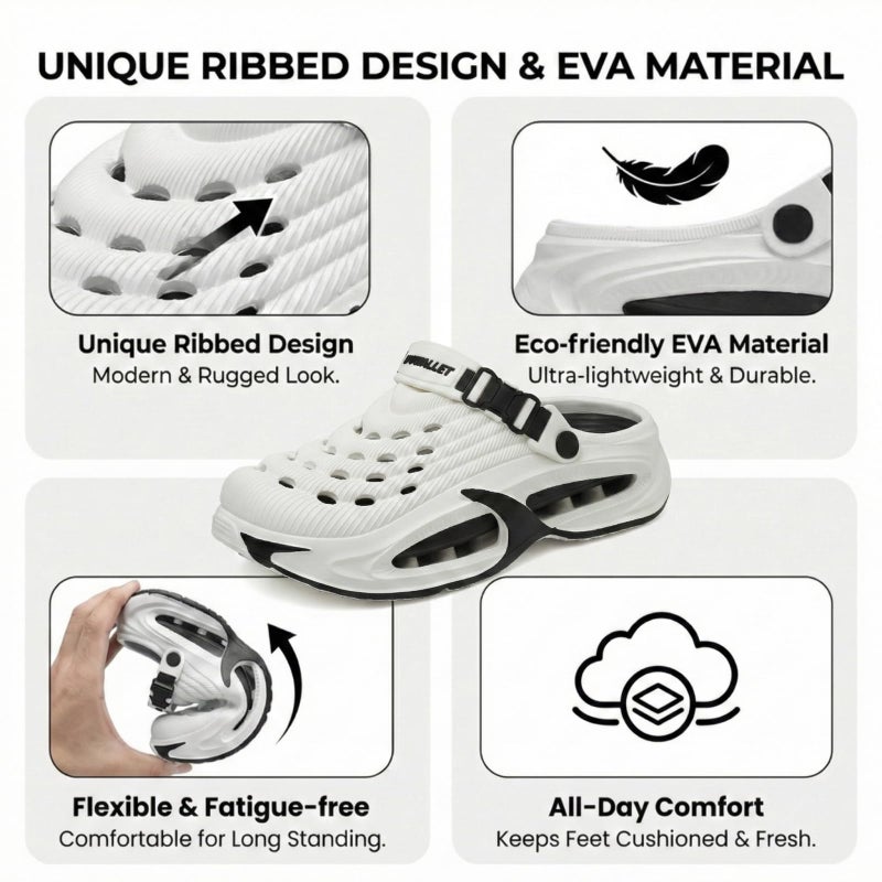 WOwallet Garden Clogs Unisex Waterproof EVA Slip-On Shoes with Arch Support White - Image 4