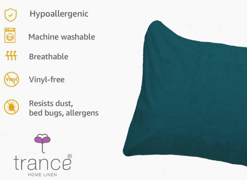 Trance Ultra Soft Terry Waterproof Pillow Protector Cover with Zippered Closure Dust Mite Bed Bug Protection Oil and Water Spill Protection Covers Standard 18 x 28 inch Teal Pack of 2 - Image 2