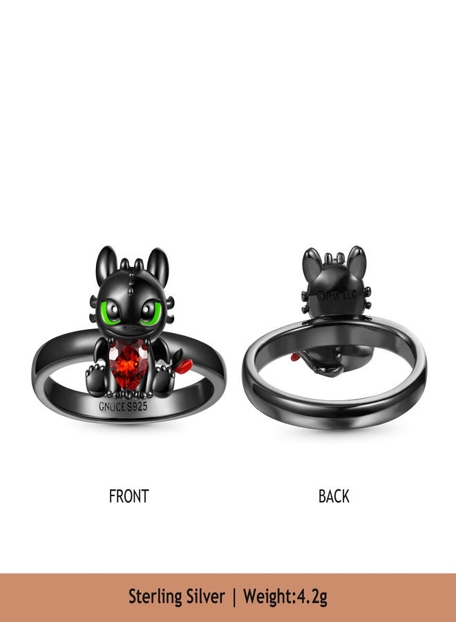 GNOCE HTTYD How to Train Your Dragon Toothless Embraces Heart Ring for Women,S925 Sterling Silver Ring for Her Wife, Valentine‘s Day, Mother’s Day, Jewelry, Size 5-9 (8) - Image 2