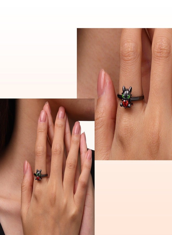 GNOCE HTTYD How to Train Your Dragon Toothless Embraces Heart Ring for Women,S925 Sterling Silver Ring for Her Wife, Valentine‘s Day, Mother’s Day, Jewelry, Size 5-9 (8) - Image 5