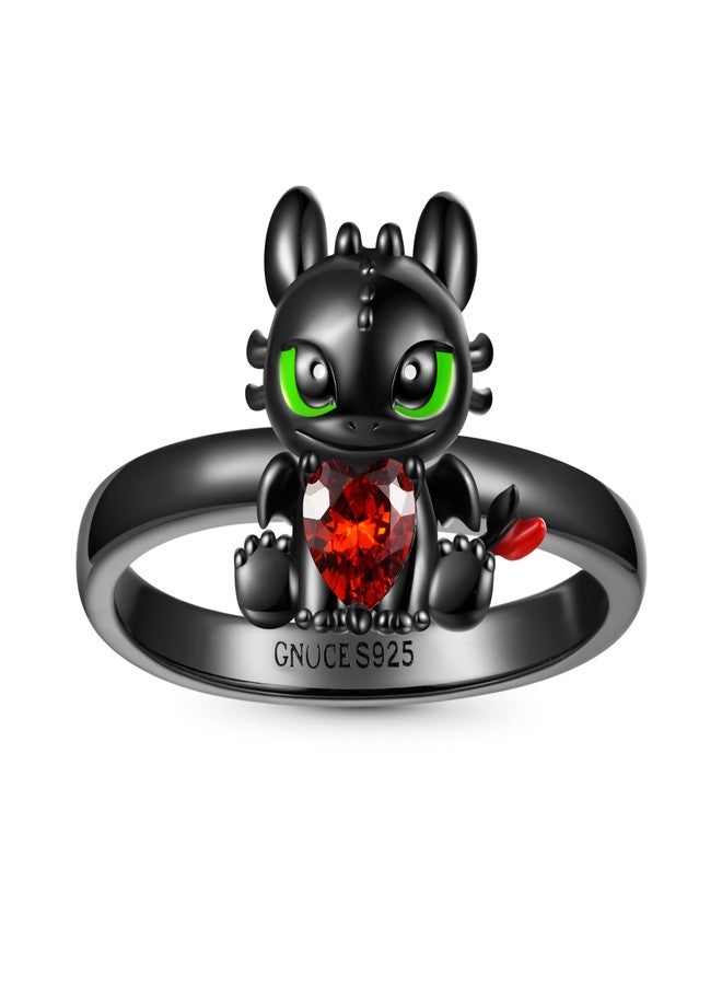 GNOCE HTTYD How to Train Your Dragon Toothless Embraces Heart Ring for Women,S925 Sterling Silver Ring for Her Wife, Valentine‘s Day, Mother’s Day, Jewelry, Size 5-9 (8) - Image 1