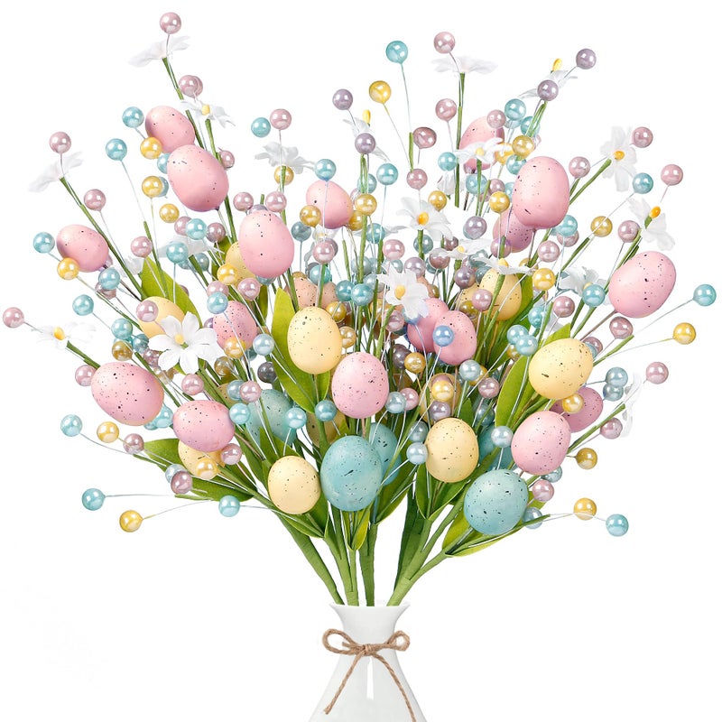 Sggvecsy Artificial Easter Stems 6 Pcs Spring Berry Picks with Eggs Colorful Berries Leaves Twig Branches Easter Sprays for Arrangement Centerpiece Celebration Home Vase Decor - Image 2