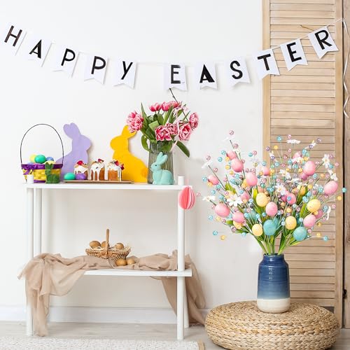 Sggvecsy Artificial Easter Stems 6 Pcs Spring Berry Picks with Eggs Colorful Berries Leaves Twig Branches Easter Sprays for Arrangement Centerpiece Celebration Home Vase Decor - Image 3