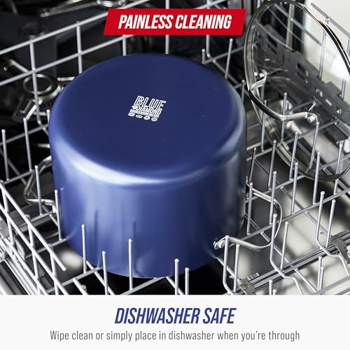 Blue Diamond 8QT Nonstick Stockpot with Glass Lid, PFAS-Free Ceramic, Multipurpose Cooking, Sauces & Soups, Pasta, Boiling & Canning Pot, Dishwasher & Oven Safe, Stainless Steel Handles, Navy - Image 3