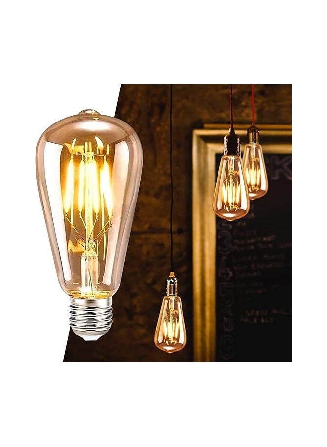 E27 خمر لمبة LED بيضاء دافئة، 4 قطع ريترو اديسون LED لمبة 4W ST64 E27 مصباح ديكور لمبة خيوط LED الحنين للمنزل، مطعم، مقهى بار - Image 2