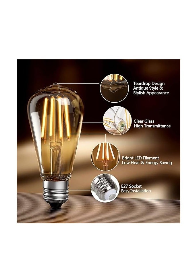 E27 خمر لمبة LED بيضاء دافئة، 4 قطع ريترو اديسون LED لمبة 4W ST64 E27 مصباح ديكور لمبة خيوط LED الحنين للمنزل، مطعم، مقهى بار - Image 3