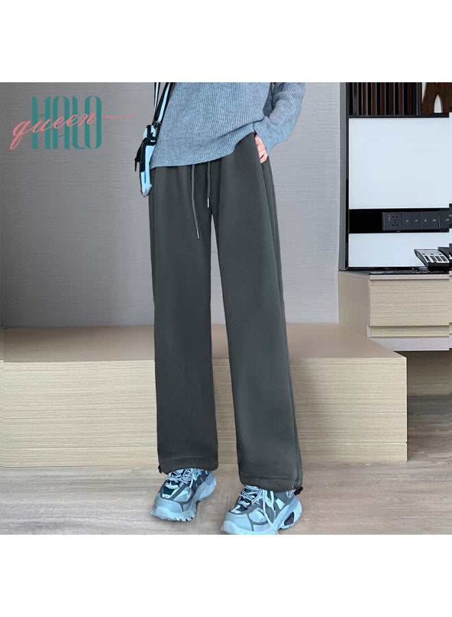 HALOQUEEN Halo Queen Fleece Lined Casual Pants For Women Loose Thickened Straight-leg Lamb Wool Warm Reversible Sports Pants H13jk3757 - Image 3