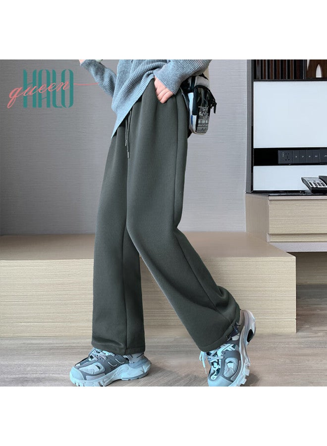 HALOQUEEN Halo Queen Fleece Lined Casual Pants For Women Loose Thickened Straight-leg Lamb Wool Warm Reversible Sports Pants H13jk3757 - Image 4