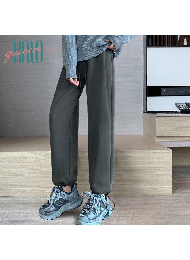 HALOQUEEN Halo Queen Fleece Lined Casual Pants For Women Loose Thickened Straight-leg Lamb Wool Warm Reversible Sports Pants H13jk3757 - Image 1