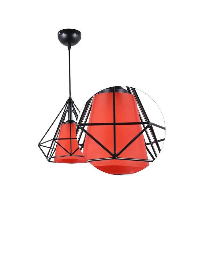 DarkVision Retro Cage Pendant Single Light Fixture with Black Metal Frame and PVC Orange Shade Adjustable Hanging Cord, Ideal for Dining Room, Hallway, or Kitchen (Without Bulb) - Image 5