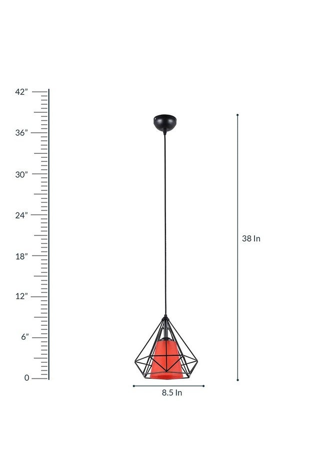 DarkVision Retro Cage Pendant Single Light Fixture with Black Metal Frame and PVC Orange Shade Adjustable Hanging Cord, Ideal for Dining Room, Hallway, or Kitchen (Without Bulb) - Image 4