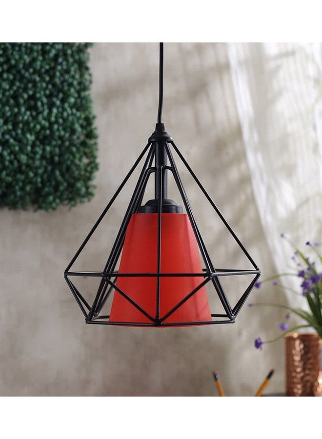 DarkVision Retro Cage Pendant Single Light Fixture with Black Metal Frame and PVC Orange Shade Adjustable Hanging Cord, Ideal for Dining Room, Hallway, or Kitchen (Without Bulb) - Image 2