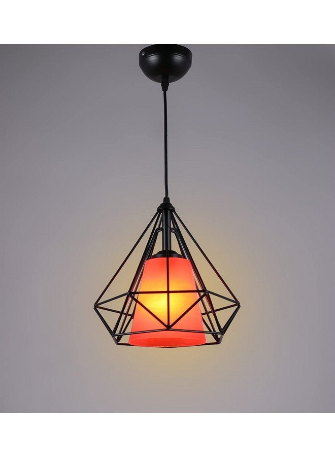 DarkVision Retro Cage Pendant Single Light Fixture with Black Metal Frame and PVC Orange Shade Adjustable Hanging Cord, Ideal for Dining Room, Hallway, or Kitchen (Without Bulb) - Image 3