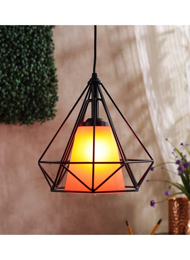DarkVision Retro Cage Pendant Single Light Fixture with Black Metal Frame and PVC Orange Shade Adjustable Hanging Cord, Ideal for Dining Room, Hallway, or Kitchen (Without Bulb) - Image 1