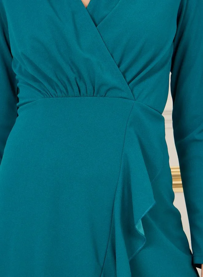 Styli Teal Ruffle Dress