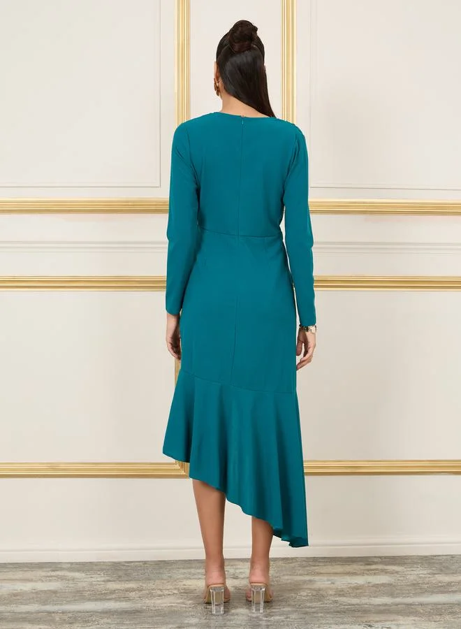 Styli Teal Ruffle Dress