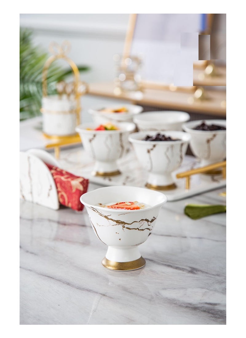 MARBLE Ice cream bowl set, 15 pcs, white marble porcelain, ICS1-1922 WITH  - Image 1