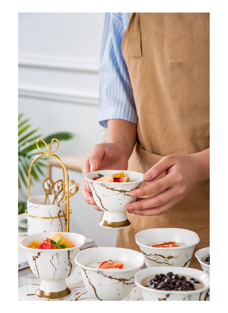 MARBLE Ice cream bowl set, 15 pcs, white marble porcelain, ICS1-1922 WITH  - Image 2