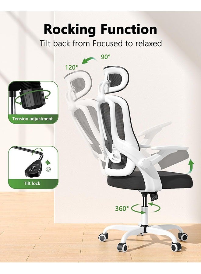 Arabest Ergonomic Office Chair High Back Office Chair with Headrest Adjustable Mesh Chair with Flip Armrest Home Gaming Chair  - Image 2