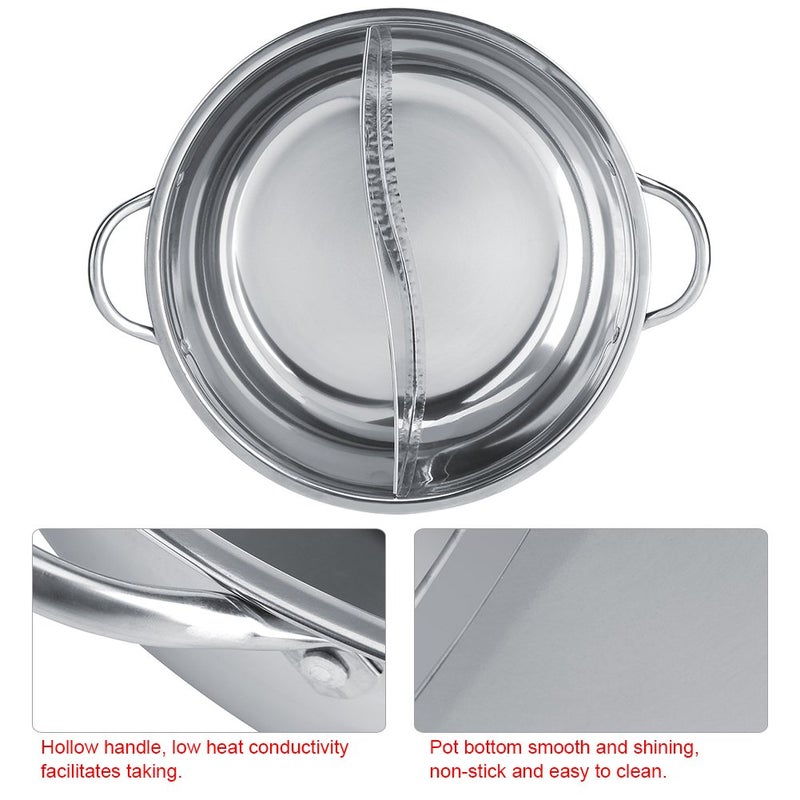 Matiko Hot Pot with Divider, Stainless Steel 12.6 Inch Divided Hotpot, Hot Pot Pan Hotpot Pot Double Sauce Pot for Induction Cooktop Gas Stove - Image 3