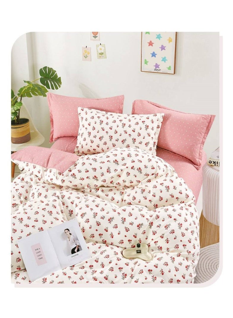 طقم سرير قطني مفرد مكون من 4 قطع - غطاء لحاف 160×210 سم، شرشف مطاطي 120×200+25 سم، وغطاءان للوسائد - مفروشات ناعمة ومريحة