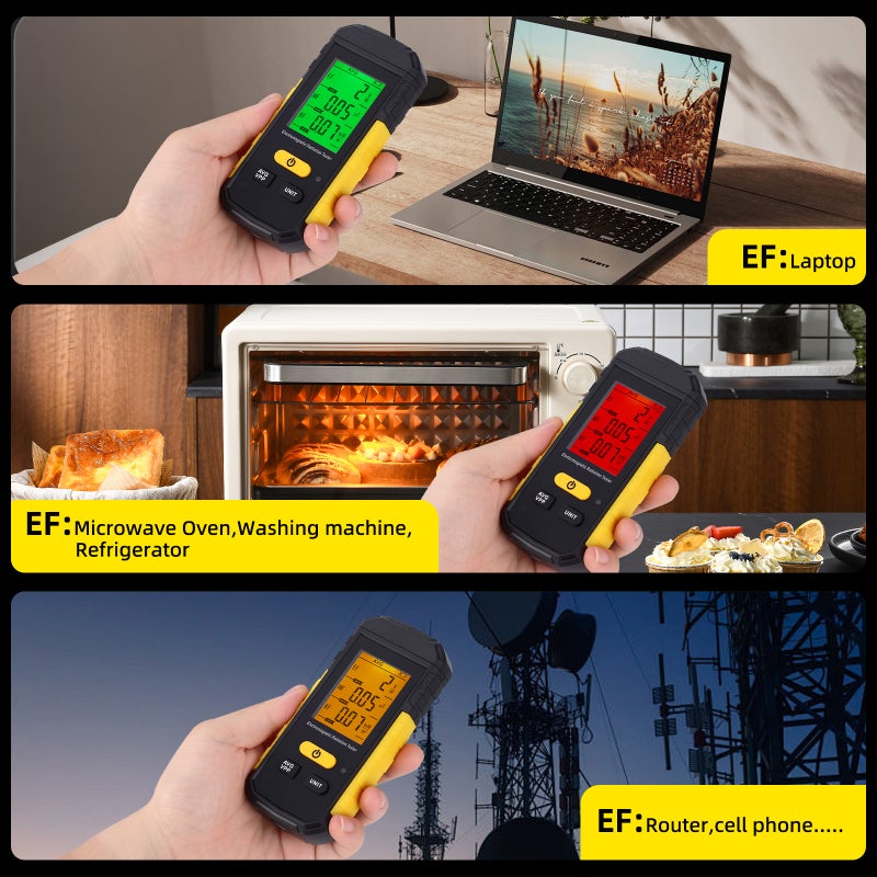 كاشف المجالات الكهرومغناطيسية (EMF)، مقياس مجالات كهرومغناطيسية محمول 3 في 1 يكشف المجالات الكهربائية (EF) والمجالات الراديوية (RF) والمجالات المغناطيسية (MF) وإشارات الواي فاي، كاشف إشعاع قابل لإعادة الشحن مع إضاءة خلفية ثلاثية الألوان وإنذار صوتي، مناسب للمنزل والمكتب ومطاردة الأشباح - Image 5