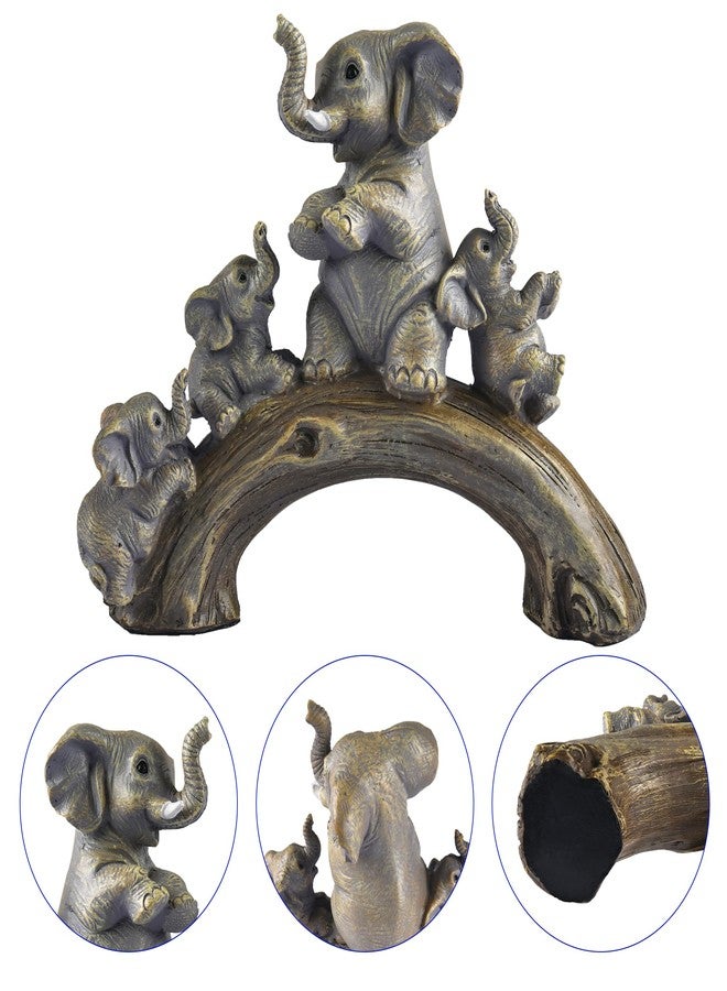 FriyGardcn Cute Yellow Elephant Statues Home Décor The Good Luck Elephant and Her Three Children are Playing on a Log Bridge Good Gifts for Women Decoration for Living Room, Bedroom, Office - Image 3