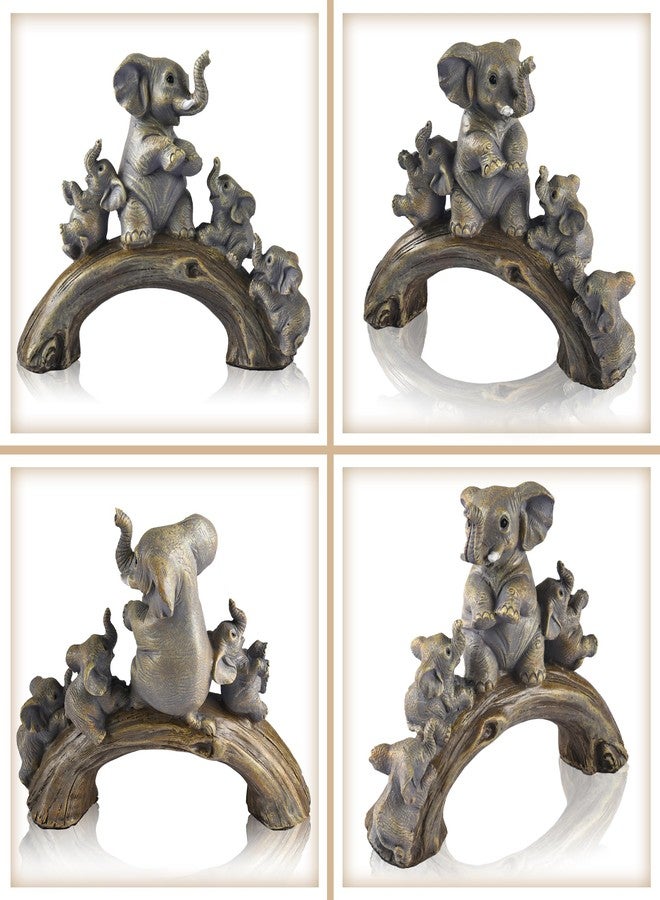 FriyGardcn Cute Yellow Elephant Statues Home Décor The Good Luck Elephant and Her Three Children are Playing on a Log Bridge Good Gifts for Women Decoration for Living Room, Bedroom, Office - Image 5