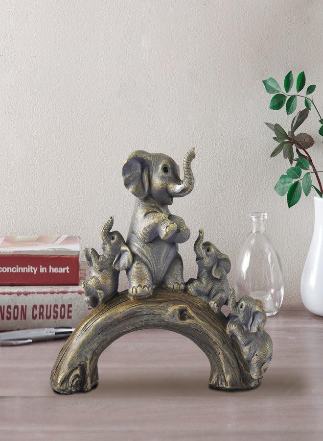 FriyGardcn Cute Yellow Elephant Statues Home Décor The Good Luck Elephant and Her Three Children are Playing on a Log Bridge Good Gifts for Women Decoration for Living Room, Bedroom, Office - Image 2