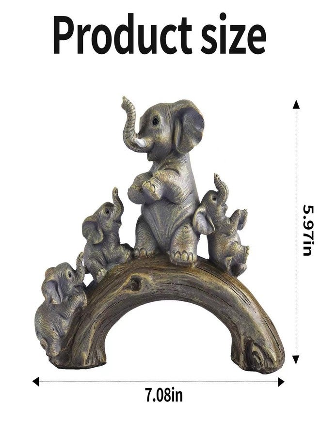 FriyGardcn Cute Yellow Elephant Statues Home Décor The Good Luck Elephant and Her Three Children are Playing on a Log Bridge Good Gifts for Women Decoration for Living Room, Bedroom, Office - Image 4