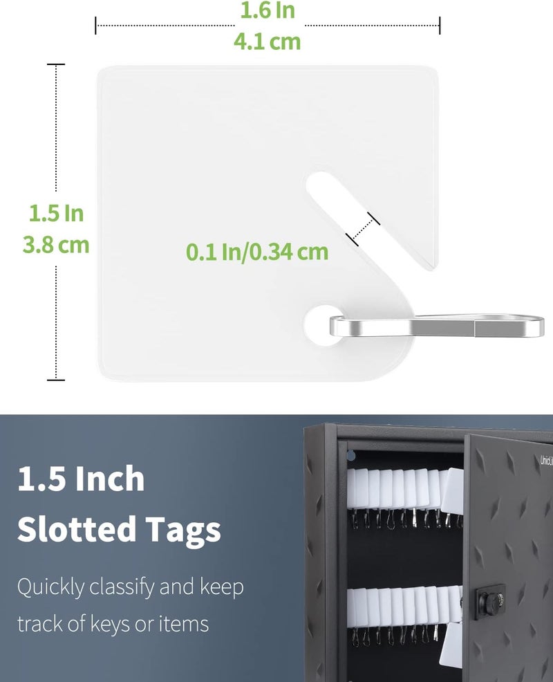 Uniclife 20 Pcs Rack Key Tags 1.5 Inch Slotted Plastic Tags with Metal Snap Hooks White Square Hanging Tags for Key Cabinets Boxes Lockers Sturdy Frosted Item Identifiers for Home Offices and Garages - Image 2