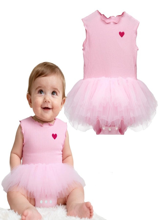 oweve Baby Girl Outfit Skirt, Tulle Tutu Skirt Sleeveless Romper Infant Clothes Toddler Dresses Summer Cute Girl Love Dress Pink - Image 1