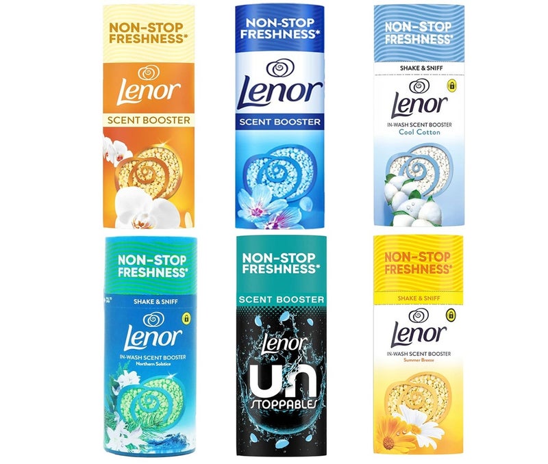 Lenor In-Wash Scent Booster Beads Variety Pack 155g x 6 (Pack of 6) – 6 Mixed Scents: Fresh, Spring Awakening, Gold Orchid, Northern Solstice, Exotic Bloom, Summer Breeze – Laundry Fragrance Booster, Fabric Deodorizer