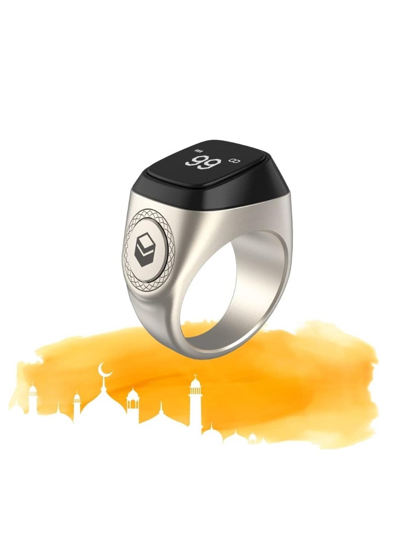 iQIBLA Smart Tasbih Tally Counter for Muslims Zikr Ring Digital Tasbeeh 5 Prayer Time Vibration Reminder Waterproof 18mm SILVER - Image 2