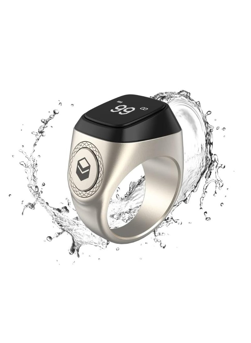 iQIBLA Smart Tasbih Tally Counter for Muslims Zikr Ring Digital Tasbeeh 5 Prayer Time Vibration Reminder Waterproof 18mm SILVER - Image 1