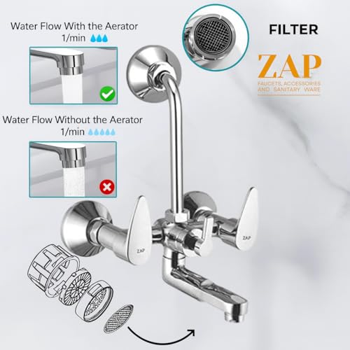 ZAP Brzza Series High Grade 100% Brass Wall Mixer with Overhead Shower System Set and 125mm Long Bend Pipe For Bathroom (Chrome Finish) - Image 3