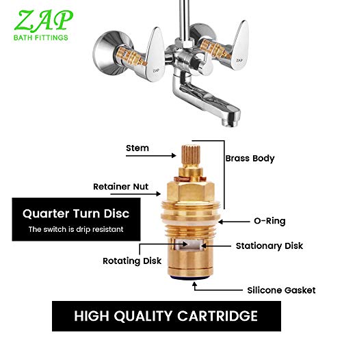 ZAP Brzza Series High Grade 100% Brass Wall Mixer with Overhead Shower System Set and 125mm Long Bend Pipe For Bathroom (Chrome Finish) - Image 5