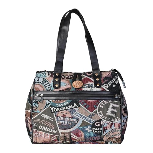ENSAC Cotton Tote Bag for Women, Stylish Shoulder bag for women with Zip Closure | Fit for Office Bag, College, Travel Use | Handcrafted in India (Multicolor) - Image 1