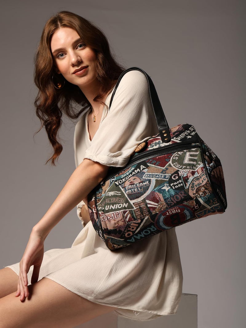 ENSAC Cotton Tote Bag for Women, Stylish Shoulder bag for women with Zip Closure | Fit for Office Bag, College, Travel Use | Handcrafted in India (Multicolor) - Image 3