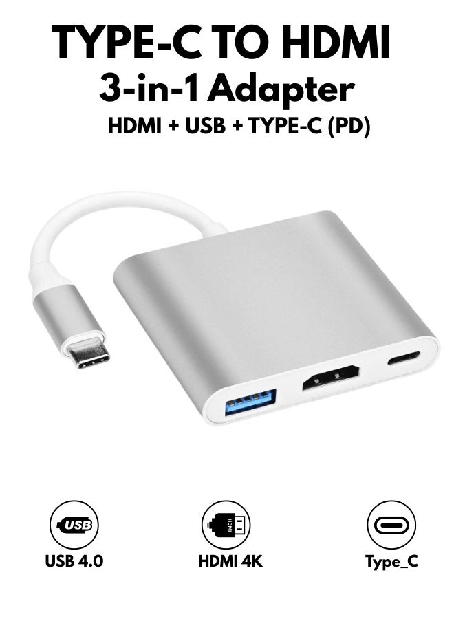 3 in 1 USB C to HDMI adapter with 4K HDMI output features Type C PD charging HDMI and USB 4.0 ports ideal for connecting mobile phones laptops and monitors for high quality display and power - Image 1