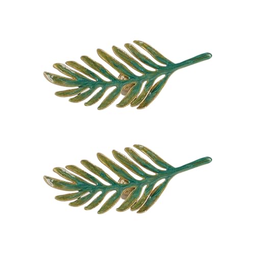 SOFFEE DESIGN Set of 2 Metal Green Leaf Cabinet Pull Dresser Drawer Handle Simulated Leaf Shape Gradient Color with Glossy Layer Closet Handles Door Knobs with Mounting Screws - Image 1