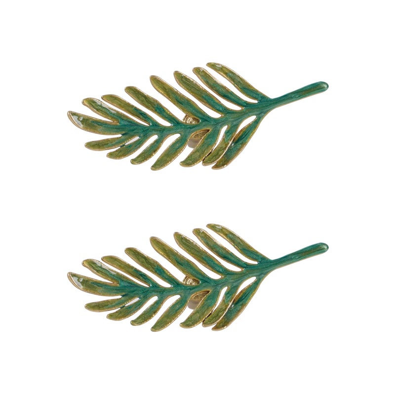 SOFFEE DESIGN Set of 2 Metal Green Leaf Cabinet Pull Dresser Drawer Handle Simulated Leaf Shape Gradient Color with Glossy Layer Closet Handles Door Knobs with Mounting Screws - Image 2