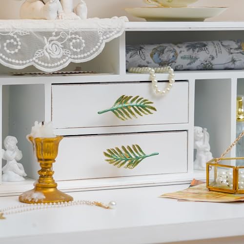 SOFFEE DESIGN Set of 2 Metal Green Leaf Cabinet Pull Dresser Drawer Handle Simulated Leaf Shape Gradient Color with Glossy Layer Closet Handles Door Knobs with Mounting Screws - Image 3