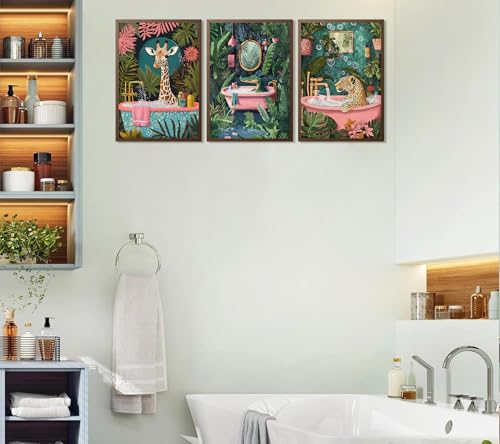 UXOCBTAH 3Pcs Funny Bathroom Animals Wall Art Cheetah Crocodile Giraffe Wall Decor Picture Maximalist Painting Tropical Plants Posters Prints for Living Room Bedroom Toilet Decoration 12x16in Unframed - Image 5