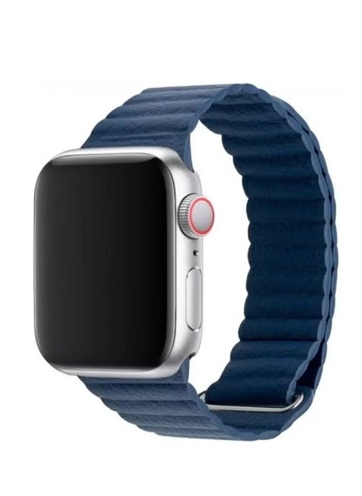 فيسوس سوار ساعة أبل 42 مم / 44 مم / 45 مم سوار من الجلد متوافق مع iWatch Series Ultra / 8/7 / SE / 6/5/4/3/2/1 أزرق داكن 