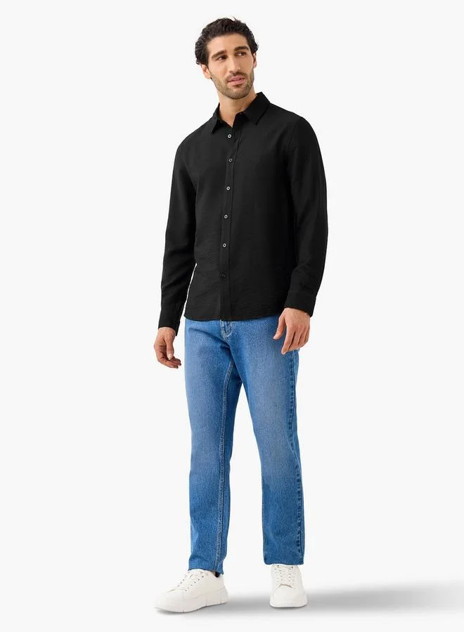 سبلاش فيڤ قميص بياقة بنقشة مجعدة بقصة عادية