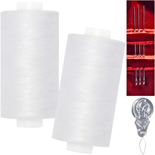 QCZKB All Purpose Sewing Thread2 Spools of Hand Polyester Sewing Thread with 3needles 1 Needle Threader for Sewing Machine for Hand and Machine SewingWhite 2 spools - Image 1