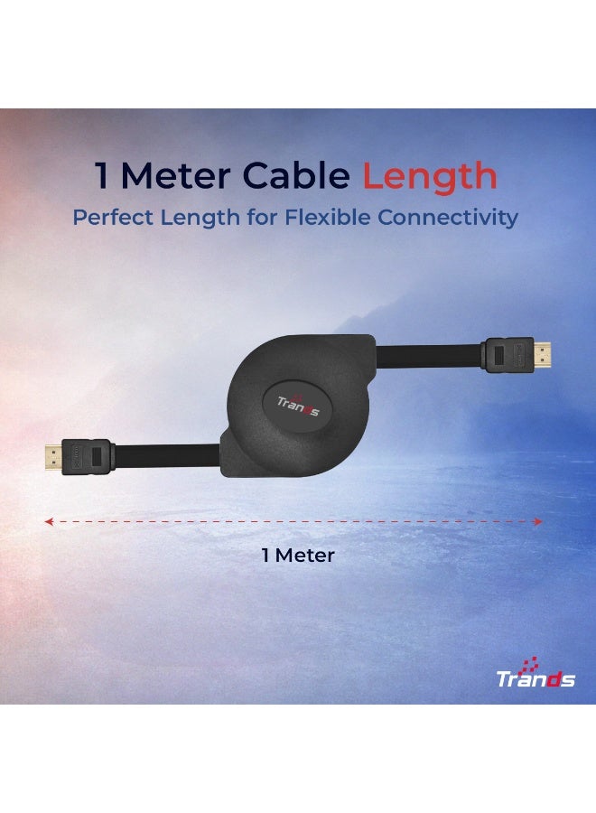 Trands Retractable HDMI 2.0 to HDMI Cable (1 Meter) - CA888, 4K Support, High Speed 5Gbps, Black - Image 5